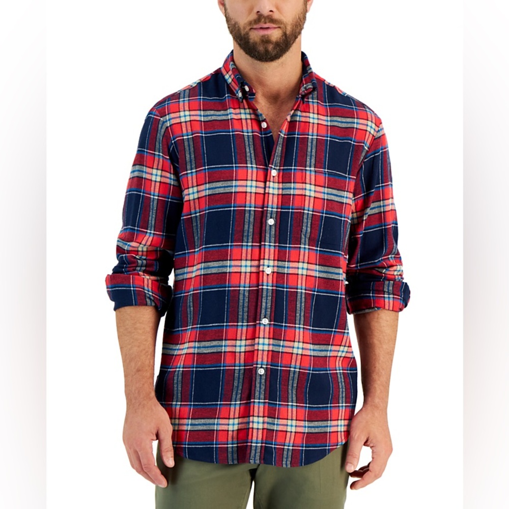 CLUB ROOM Men's Flannel Red and Blue Plaid Shirt